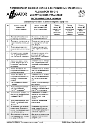 ALLIGATOR TD-210 инструкция по монтажу