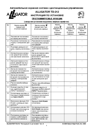 ALLIGATOR TD-212 инструкция по монтажу