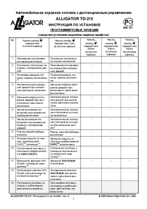 ALLIGATOR TD-215 инструкция по монтажу