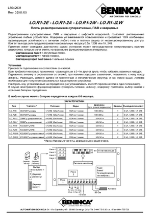 BENINCA LO.R1E инструкция по эксплуатации и монтажу