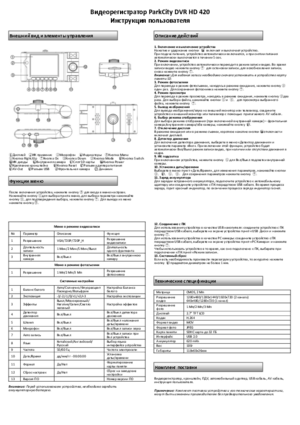 PARKCITY DVR HD 420 инструкция по эксплуатации