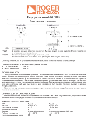 ROGER TECHNOLOGY G93/RX32/U инструкция по монтажу