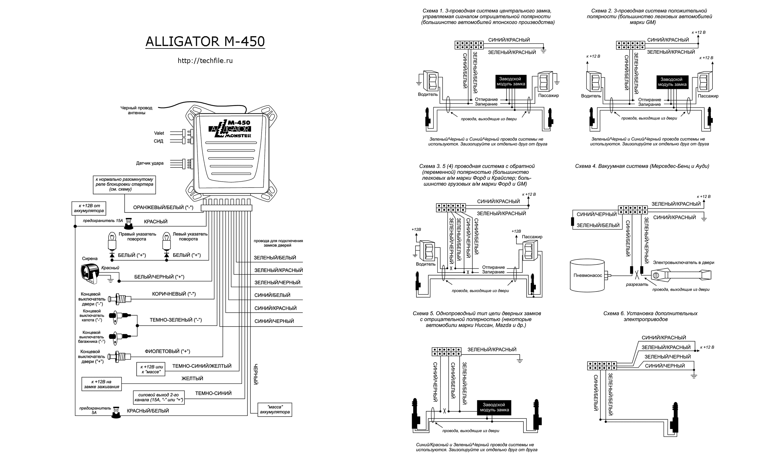 Автомобильная сигнализация ALLIGATOR M-450 схема подключения