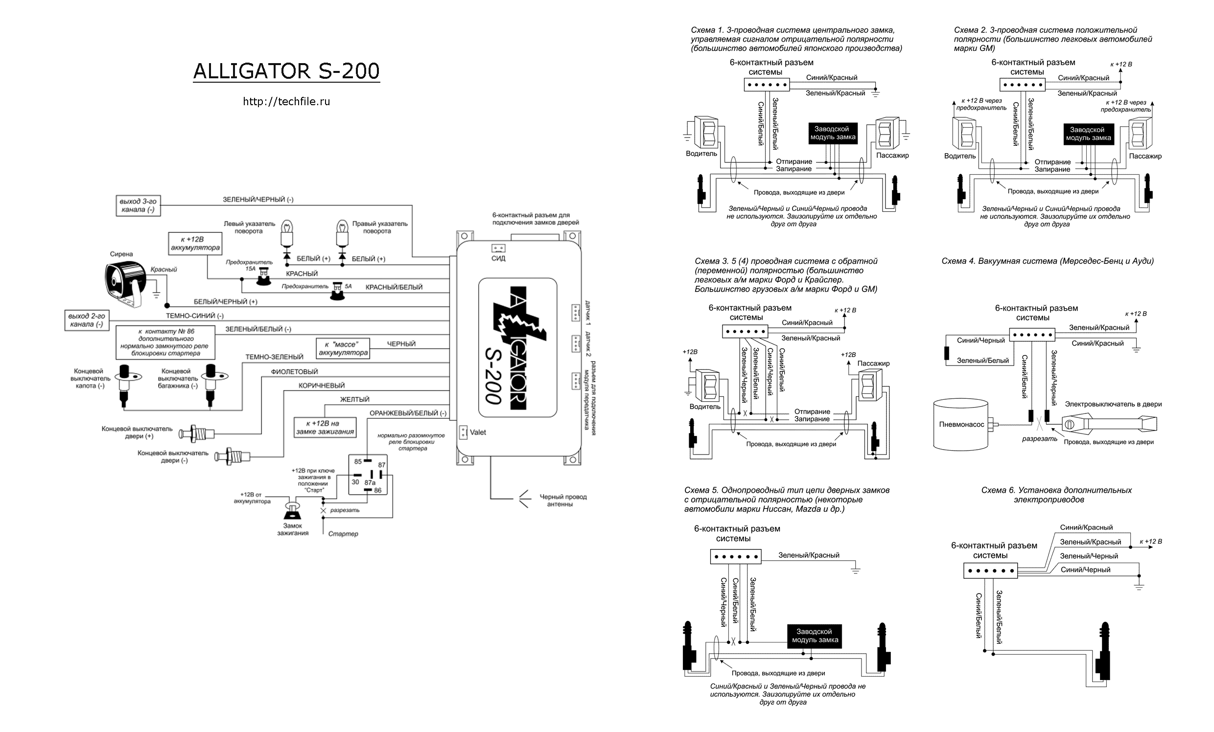 Автомобильная сигнализация ALLIGATOR S-200 схема подключения