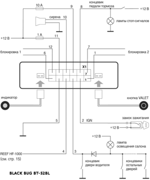 Автомобильная сигнализация BLACK BUG BT-52BL схема подключения