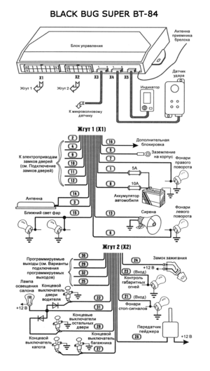 Автомобильная сигнализация BLACK BUG SUPER BT-84 схема подключения