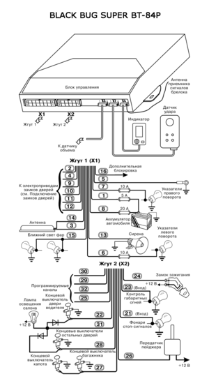 Автомобильная сигнализация BLACK BUG SUPER BT-84P схема подключения