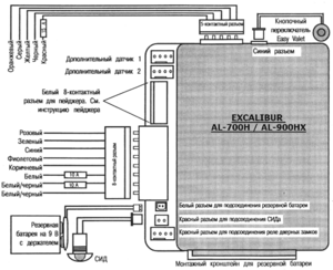 Автомобильная сигнализация EXCALIBUR AL-900HX схема подключения