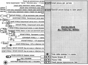 Автомобильная сигнализация EXCALIBUR AL-700J схема подключения