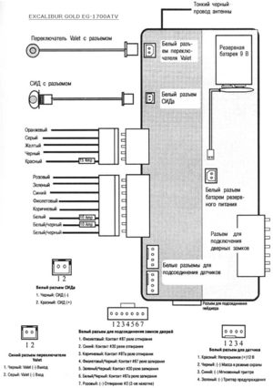 Автомобильная сигнализация EXCALIBUR GOLD EG-1700ATV схема подключения