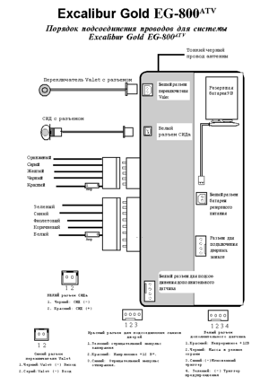 Автомобильная сигнализация EXCALIBUR GOLD EG-800ATV схема подключения