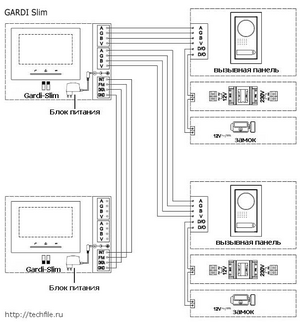 Видеодомофон GARDI SLIM схема подключения