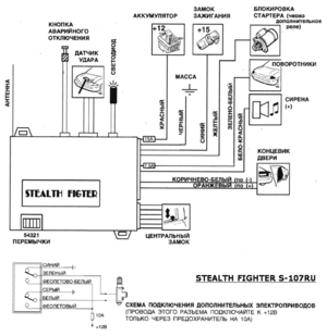 Автомобильная сигнализация STEALTH FIGHTER S-107RU схема подключения
