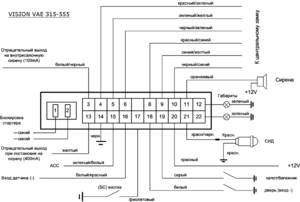 Автомобильная сигнализация VISION VAE 315-555 схема подключения